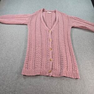 Lauren Conrad Pink Knit Crochet Button Front Cardigan Sweater Size S